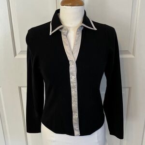 Chic Black Button Down Sweater with Pearl Gray Accents